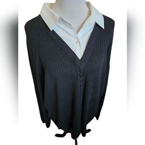 East 5th Black V-Neck Sweater with Ribbed Texture Size 3X
